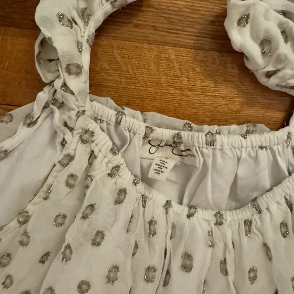 Jessica Simpson Maternity White and Gold Polka Dot Sleeveless Midi Dress - Picture 2 of 5